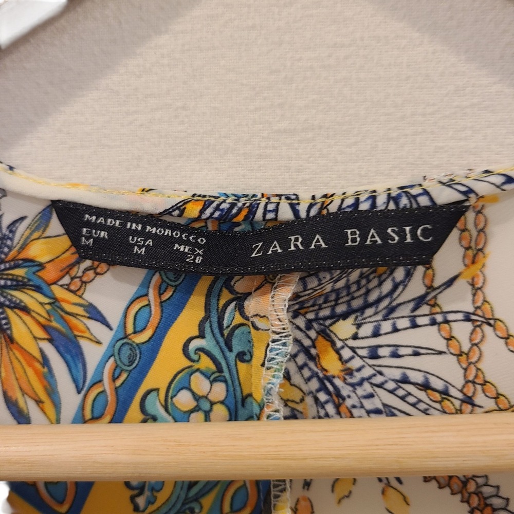Zara Yellow Scarf Print Handkerchief Hem Midi Dress Medium Lightweight‎ Flowy - Picture 4 of 8